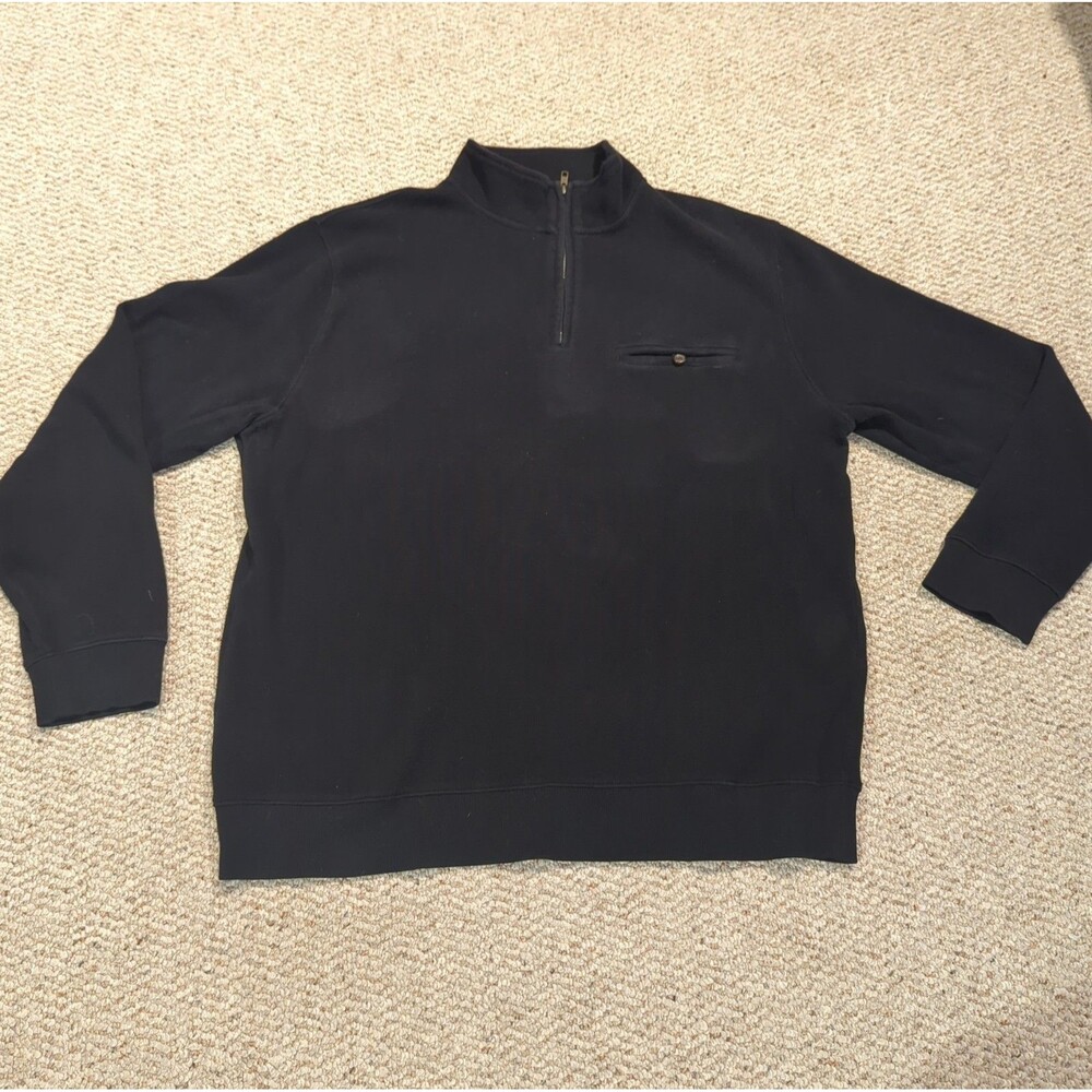 Pendleton Quarter Zip Pullover Sweater Mens XXL Black Chest Pocket Cotton